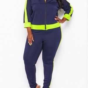 Women's Navy and Neon Green pants set